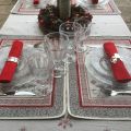 Set de table Jacquard "Vallée" rouge et gris Tissus Toselli, Nice