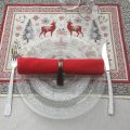 Provence Jacquard placemat,"Vallée" red and grey from Tissus Toselli in Nice