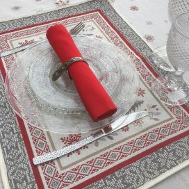 Provence Jacquard placemat,"Vallée" red and grey from Tissus Toselli in Nice
