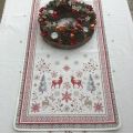 Jacquard table runner  "Vallée" red and grey Tissus Tosseli