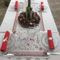 Jacquard table runner  "Vallée" red and grey Tissus Tosseli