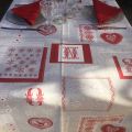 Rectangular cotton tablecloth "Valberg" natural and red