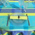 Rectangular Jacquard tablecloth, stain resistant Teflon "Maussanne" turquoise