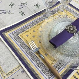 Set de table Jacquard, Olives et lavandes "Castillon" jaune Tissus Toselli, Nice