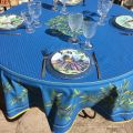 Round tablecloth in cotton "Nyons" blue, by TISSUS TOSELLI