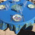 Round tablecloth in cotton "Nyons" blue, by TISSUS TOSELLI