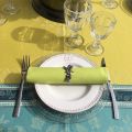 Webbed Jacquard tablecloth, stain resistant Teflon "Ramatuelle" absinthe and blue