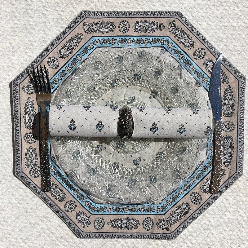 Set de table octogonal cadré "Bastide" Turquoise, Marat d'Avignon