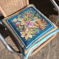 Provence Jacquard cushion cover, "Porto Rico" blue and yellow  from Tissus Toselli in Nice