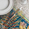 Rectangular Jacquard tablecloth  "Porto Rico"  blue and linen color by Tissus Toselli