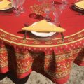 Coated cotton round tablecloth "Avignon" yellow and red by "Marat d'Avignon"
