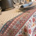 Square jacquard tablecloth  "Mazan"  red and blue by Tissus Toselli