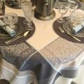 Rectangular Jacquard polyester tablecloth "Chamaret" Off white and grey  from "Sud Etoffe"