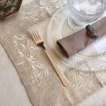 Set de table polyester "Roses blanches" blanc, bordure lin