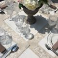 Set de table polyester "Roses blanches" blanc, bordure lin