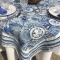 Rectangular Jacquard tablecloth  "Sensha" blue and ecru by Tissus Toselli