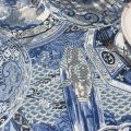 Rectangular Jacquard tablecloth  "Sensha" blue and ecru by Tissus Toselli