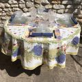 Round tablecloth in cotton "Roses et Lavandes" by TISSUS TOSELLI