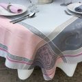 Square Jacquard tablecloth, Teflon "Versailles" grey and pink, by Tissus Toselli