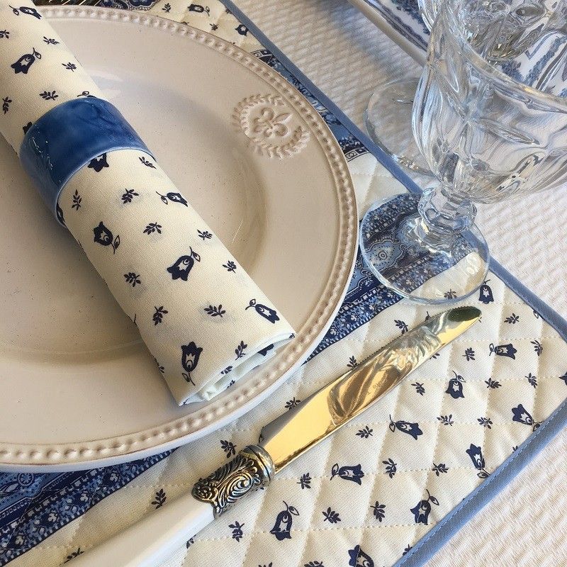 Serviette en coton "Tradition" Bleue et blanche  "Marat d'Avignon
