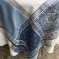 Rectangular Jacquard tablecloth "Vaucluse" grey and blue, by TISSUS TOSELLI, Nice