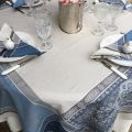 Webbed Jacquard tablecloth "Vaucluse" grey and blue, by TISSUS TOSELLI, Nice