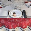 Rectangular Jacquard tablecloth "Vars" grey and red by Tissus Toselli