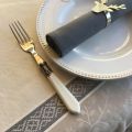 Rectangular Jacquard tablecloth "Vars" grey and linen color by Tissus Toselli