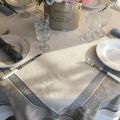 Rectangular  Jacquard tablecloth "Vars" grey and linen color by Tissus Toselli