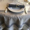 Rectangular Jacquard tablecloth "Vars" grey and linen color by Tissus Toselli