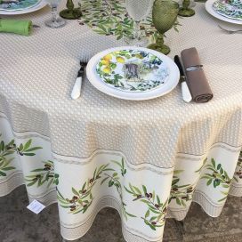 Nappe provençale ronde en coton "Nyons" fond écru, TISSUS TOSELLI