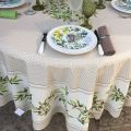 Round tablecloth in cotton, diameter 91"  "Nyons" olives Off-White, by TISSUS TOSELLI