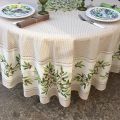 Round tablecloth in cotton, diameter 91"  "Nyons" olives Off-White, by TISSUS TOSELLI