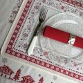 Jacquard placemat,"Minuit" red and grey from Tissus Toselli in Nice