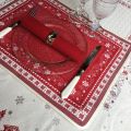 Jacquard placemat,"Minuit" red and grey from Tissus Toselli in Nice
