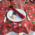 Coated cotton tablecloth "Laponie" red and green, Tissus Toselli, made in Nice
