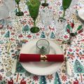 Coated cotton tablecloth "Laponie" red and white, Tissus Toselli, made in Nice
