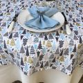 Coated cotton tablecloth "Féerie" bue, ,off white, Tissus Toselli, made in Nice