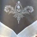 Linen and polyester tablecloth "Elégance" grey and white  linen bordure