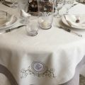 Linen and polyester tablecloth "Versailles" Ivory and grey linen bordure