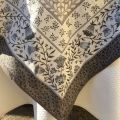 Jacquard-webbed tablecloth  "Aubrac" taupe and pale blue, Tissus Toselli