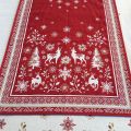 Jacquard table runner  "Vallée" red  Tissus Tosseli