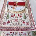 Jacquard table runner  "Vallée" red and green Tissus Tosseli