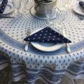 Coatted cotton round tablecloth "Bastide" white and blue "Marat d'Avignon"