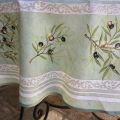 Provence coated cotton round tablecloth "Clos des Oliviers" green