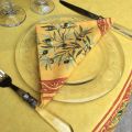 Provence round coatted cotton tablecloth "Clos des Oliviers"  yellow and red