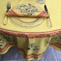 Provence round coatted cotton tablecloth "Clos des Oliviers"  yellow and red