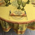 Provence round coatted cotton tablecloth "Clos des Oliviers"  yellow and red