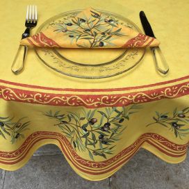 Provence round coatted cotton tablecloth "Clos des Oliviers"  yellow and red