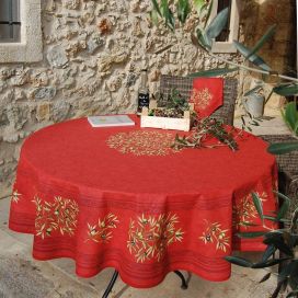 Round tablecloth in cotton "Clos des Oliviers"   red